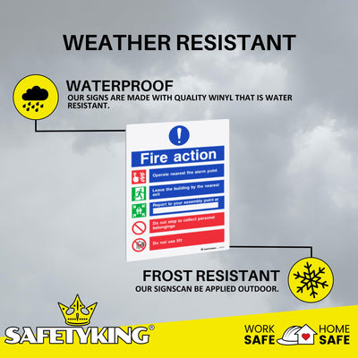 SAFETYKING® 6 pcs Fire Action Notice 1mm PVC Signs -L 20cm x W 15cm x H 1mm | Fire Action Notice | Fire Action Sign | Fire Action Stickers | Fire Stickers | Fire Safety Signs