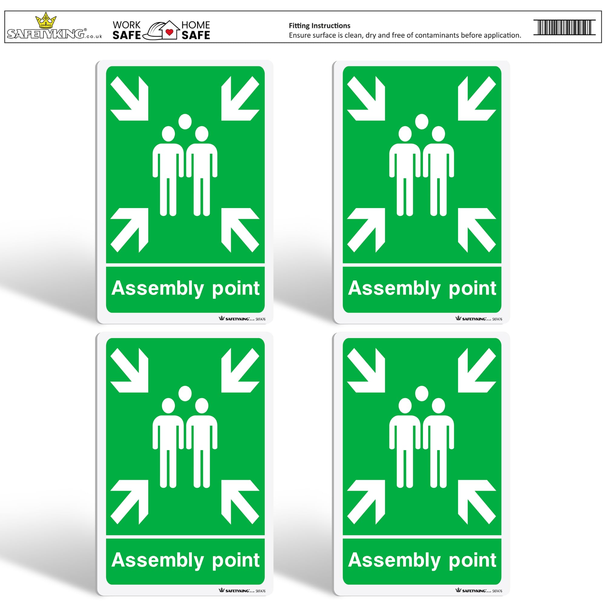 SAFETYKING® 4 pcs Fire Assembly Point Stickerss - L 30cm x W 20cm | Fire Fire Assembly Point Notice | Fire Assembly Point Sign | Fire Stickers | Fire Safety Signs