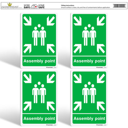 SAFETYKING® 4 pcs Fire Assembly Point Stickerss - L 30cm x W 20cm | Fire Fire Assembly Point Notice | Fire Assembly Point Sign | Fire Stickers | Fire Safety Signs
