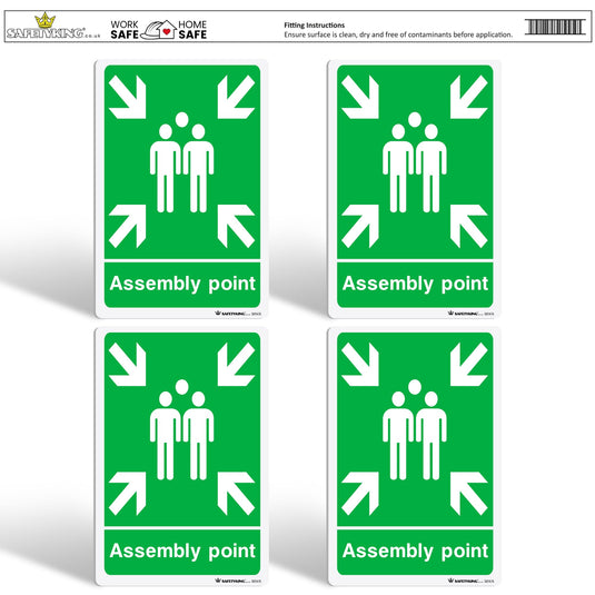 SAFETYKING® 4 pcs Fire Assembly Point Stickerss - L 30cm x W 20cm | Fi