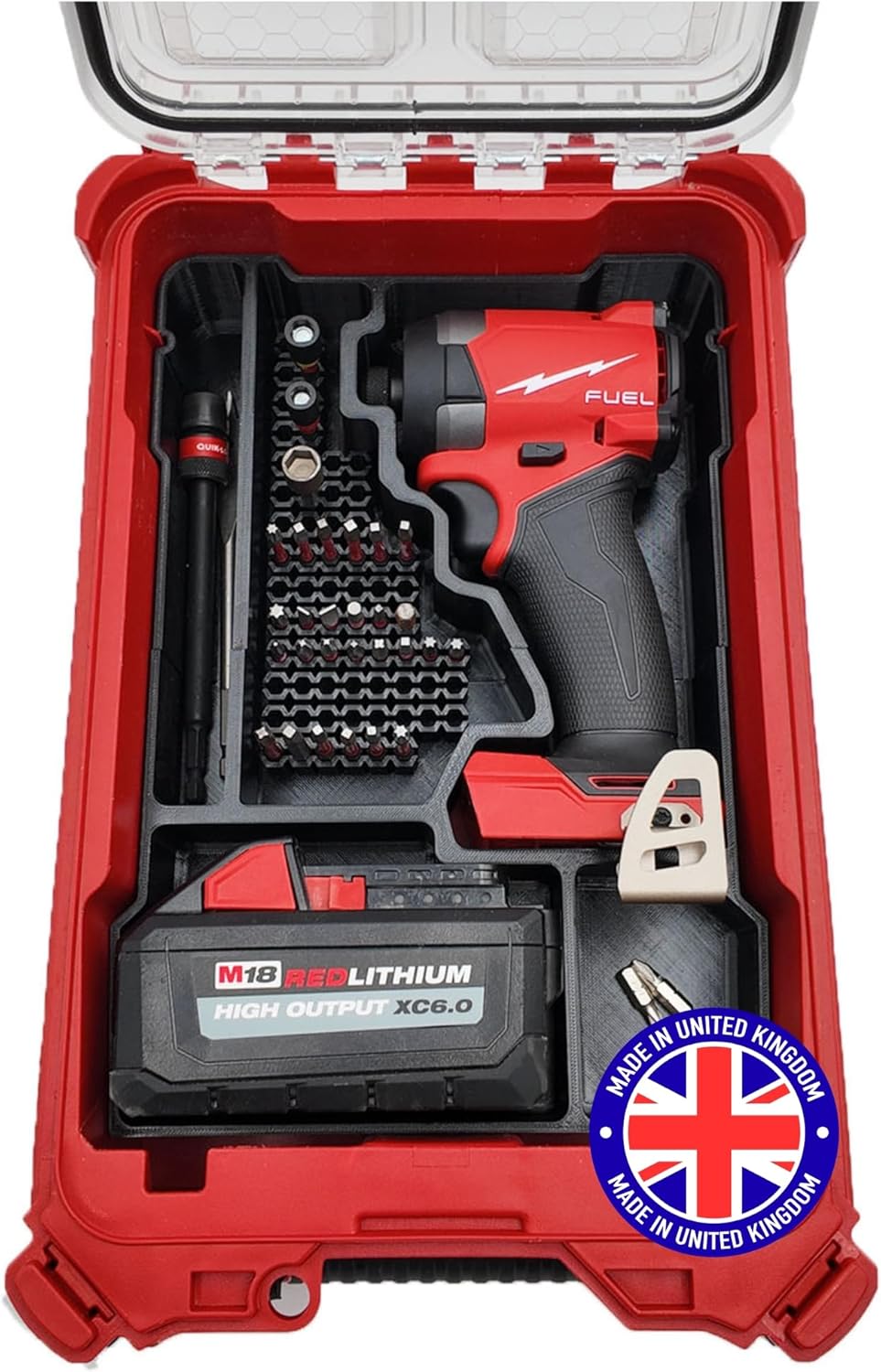 Milwaukee Packout Compatible Liner Organiser for Packout Compact Box (48-22-8435) – Precision Rigid Insert for M18 Fuel 1/4 Hex Impact Driver Organizer (Insert Only, Tools & Box Not Included)