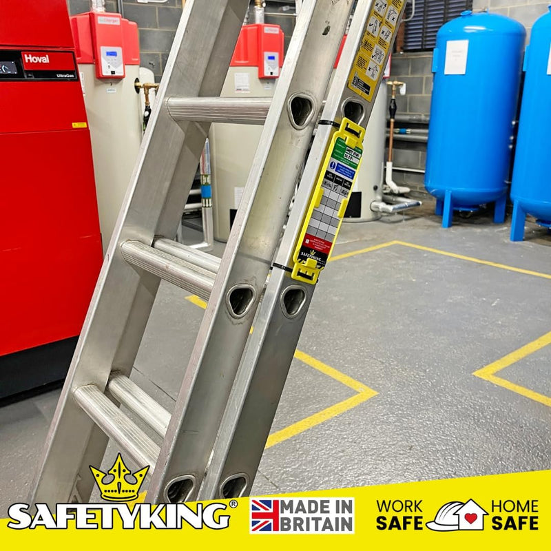 Load image into Gallery viewer, SAFETYKING® Ladder Tags 1 Holder - 4 Inserts – Safety Ladder Inspection Tags with Cable Ties- Complete Tools kit with Marker &amp; Label - Durable - Suitable for Indoor &amp; Outdoor Use

