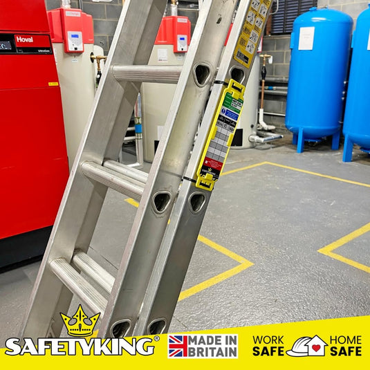 SAFETYKING® Ladder Tags 1 Holder - 4 Inserts – Safety Ladder Inspection Tags with Cable Ties- Complete Tools kit with Marker & Label - Durable - Suitable for Indoor & Outdoor Use