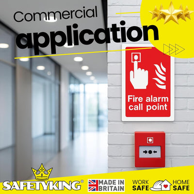 SAFETYKING Fire Alarm Call Point Stickers – 5 Pack | 150x100mm Self-Adhesive Vinyl Safety Signs | Fire Call Point Stickers Red & White | EN ISO 7010:2012 Compliant Made in UK