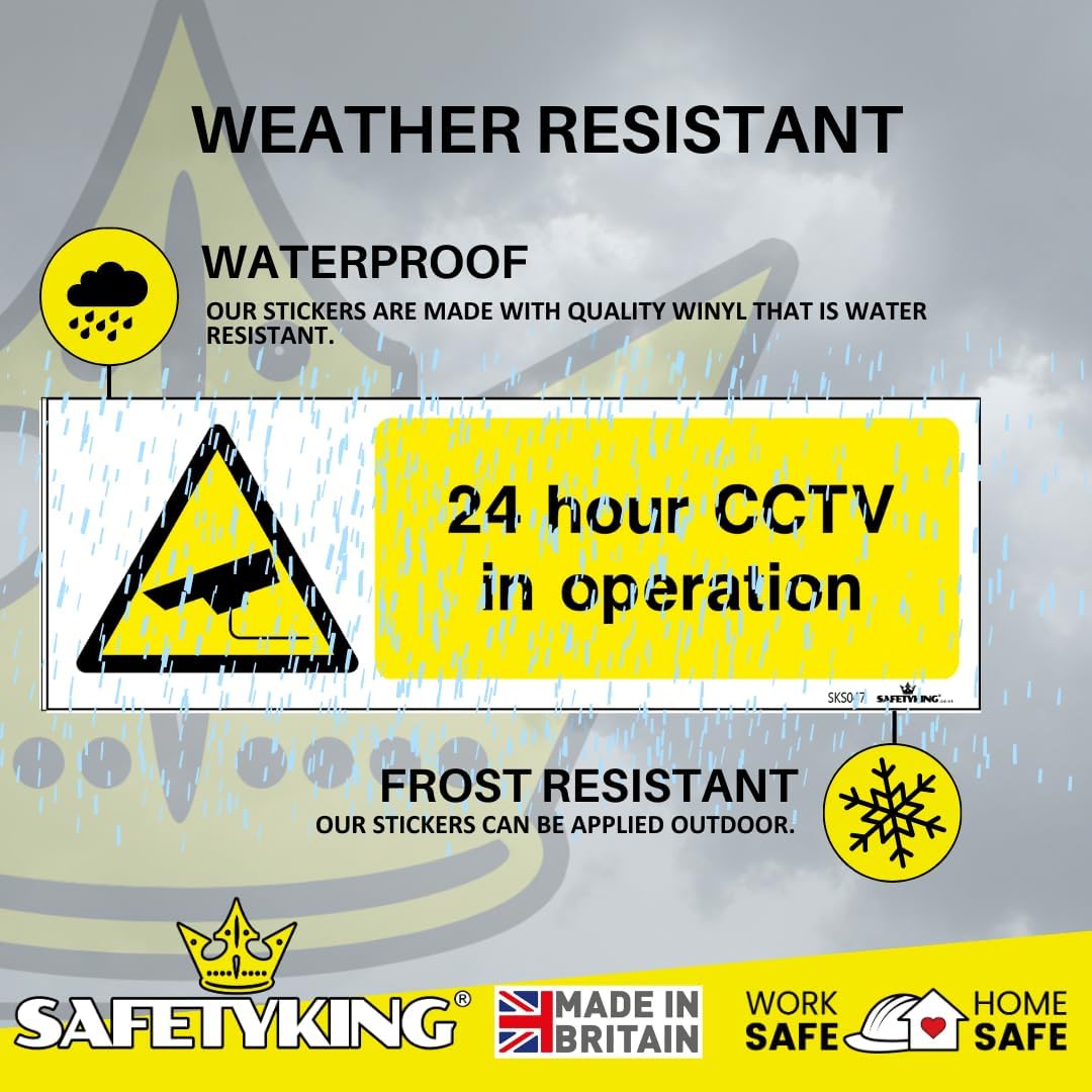 SAFETYKING® 4 PCS 4pc CCTV In Operation Sign Sticker 15mm x 5mm CCTV Sign Outdoor CCTV Stickers for Windows - CCTV Sticker Self Adhesive Vinyl CCTV Signs 24hr CCTV Warning Signs for Home CCTV Signage