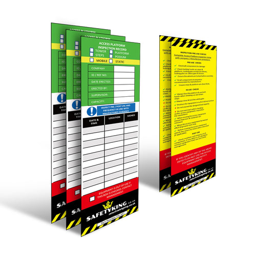 SAFETYKING® 5 Access Platform Inspection Tag Inserts - Access Equipment Tag Kit Inserts | Robust Access Equipment Tag Inserts | High Visibility Access Equipment Inspection Tag Inserts