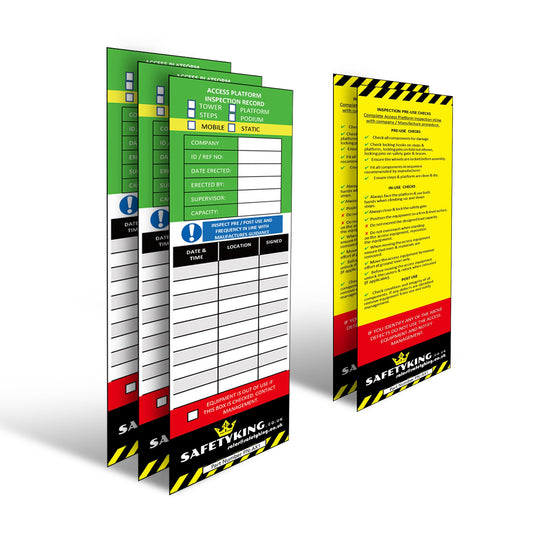SAFETYKING® 5 Access Platform Inspection Tag Inserts - Access Equipment Tag Kit Inserts | Robust Access Equipment Tag Inserts | High Visibility Access Equipment Inspection Tag Inserts