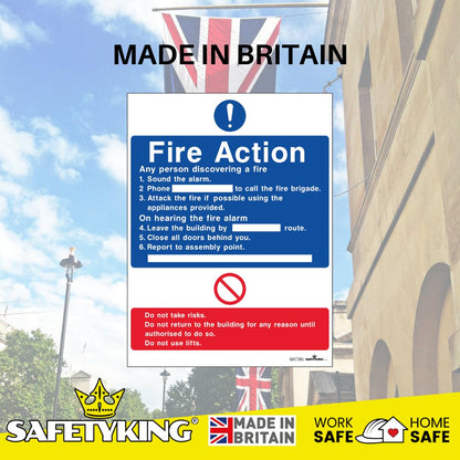 SAFETYKING® FIRE ACTION STICKER KIT - 4 Piece Set with Squeegee and Marker Pen | Fire Action Notice | Fire Action Sign | Fire Action Stickers | Fire Stickers