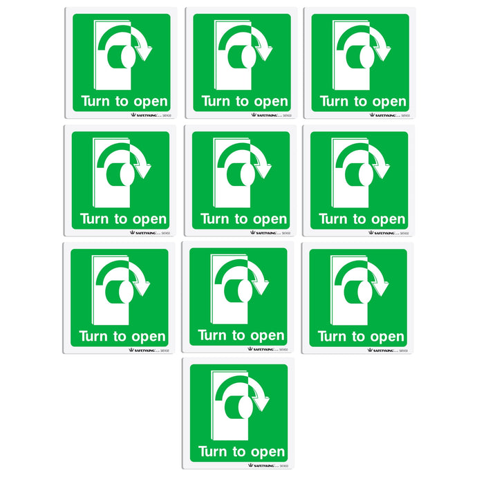 SAFETYKING® 10 pcs Thumb Ture To Exit Sticker Right - L 10 cm x W 10cm | Fire Alarm Thumb Turn Notice | Thumb Turn Sign | Fire Stickers | Fire Safety Signs