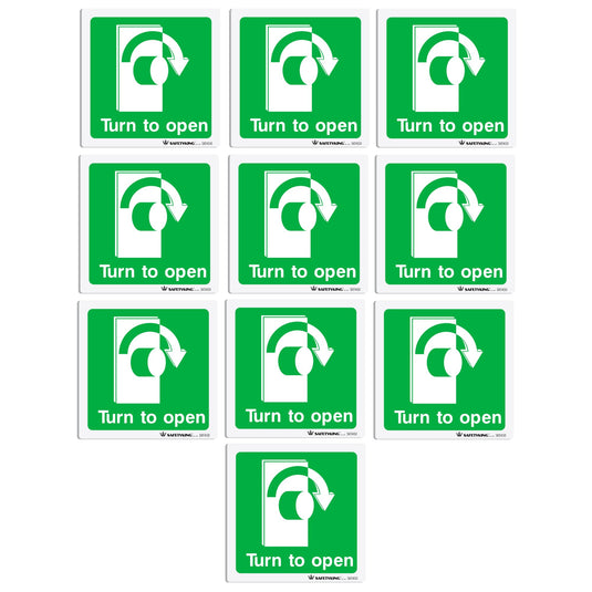 SAFETYKING® 10 pcs Thumb Ture To Exit Sticker Right - L 10 cm x W 10cm | Fire Alarm Thumb Turn Notice | Thumb Turn Sign | Fire Stickers | Fire Safety Signs