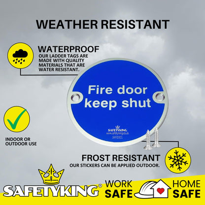 SAFETYKING® 10 x Fire Door Keep Shut Discs 76mm Diameter x 1mm Deep | Fire Door Keep Shut Sign | Fire Door Stickers | Fire Door Signs | Fire Door Keep Shut