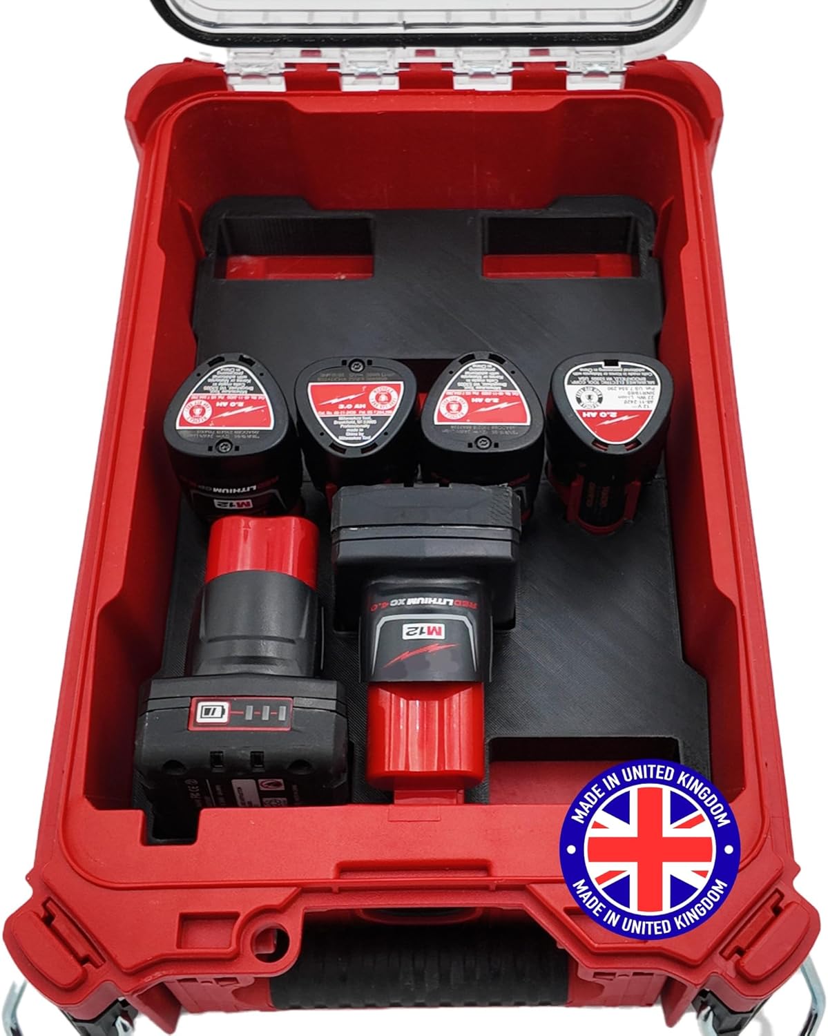 Milwaukee Packout Compatible Liner Organiser for Packout Compact Box (48-22-8435) – Precision Rigid Insert for M12 Mixed Battery Organizer (Insert Only, Tools & Box Not Included)