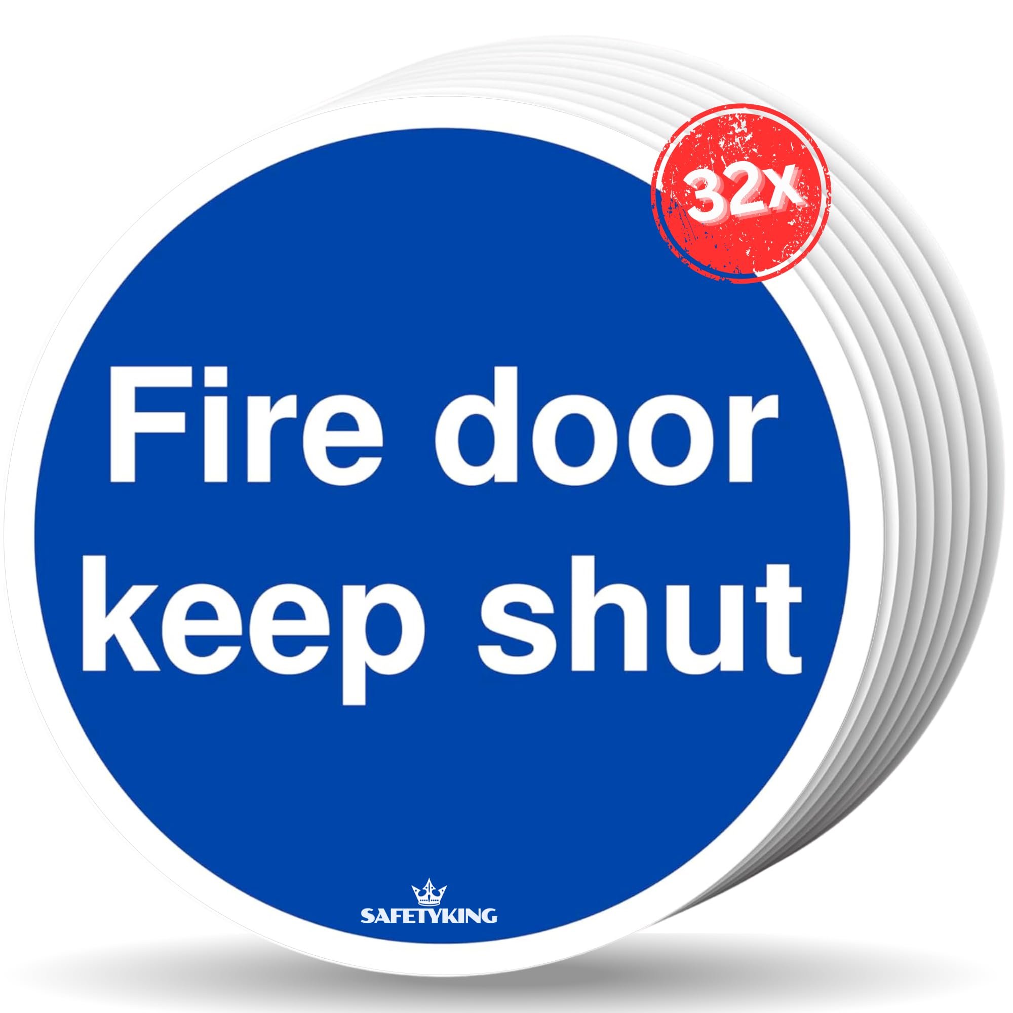 SAFETYKING® 32 x Fire Door Keep Shut Stickers 78mm Diameter