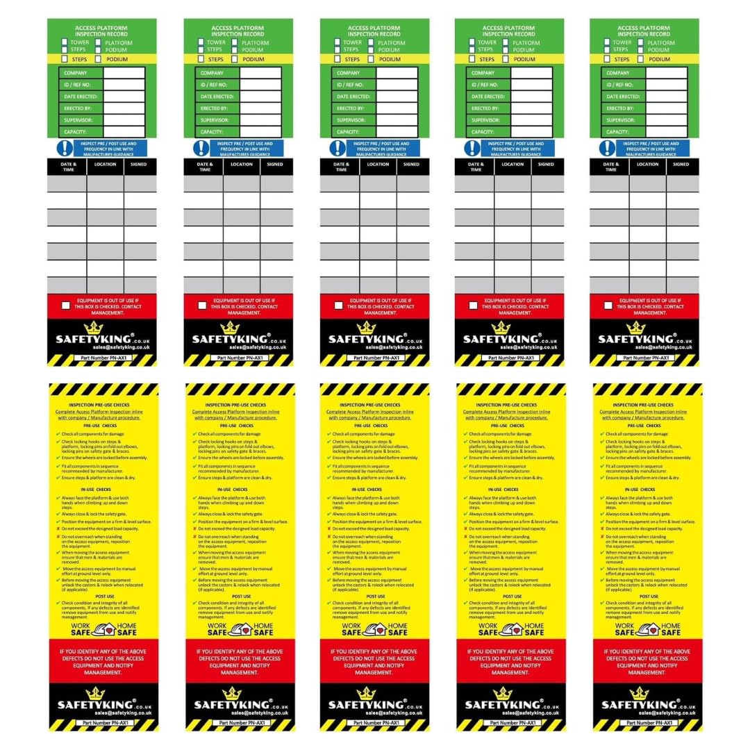 Safety King 10 Access Equipment Tag Inserts - High Visibility Access Equipment Inspection Tag Inserts