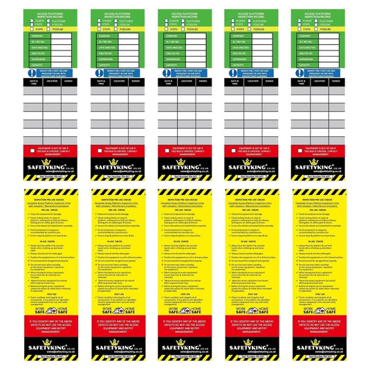 Safety King 10 Access Equipment Tag Inserts - High Visibility Access Equipment Inspection Tag Inserts