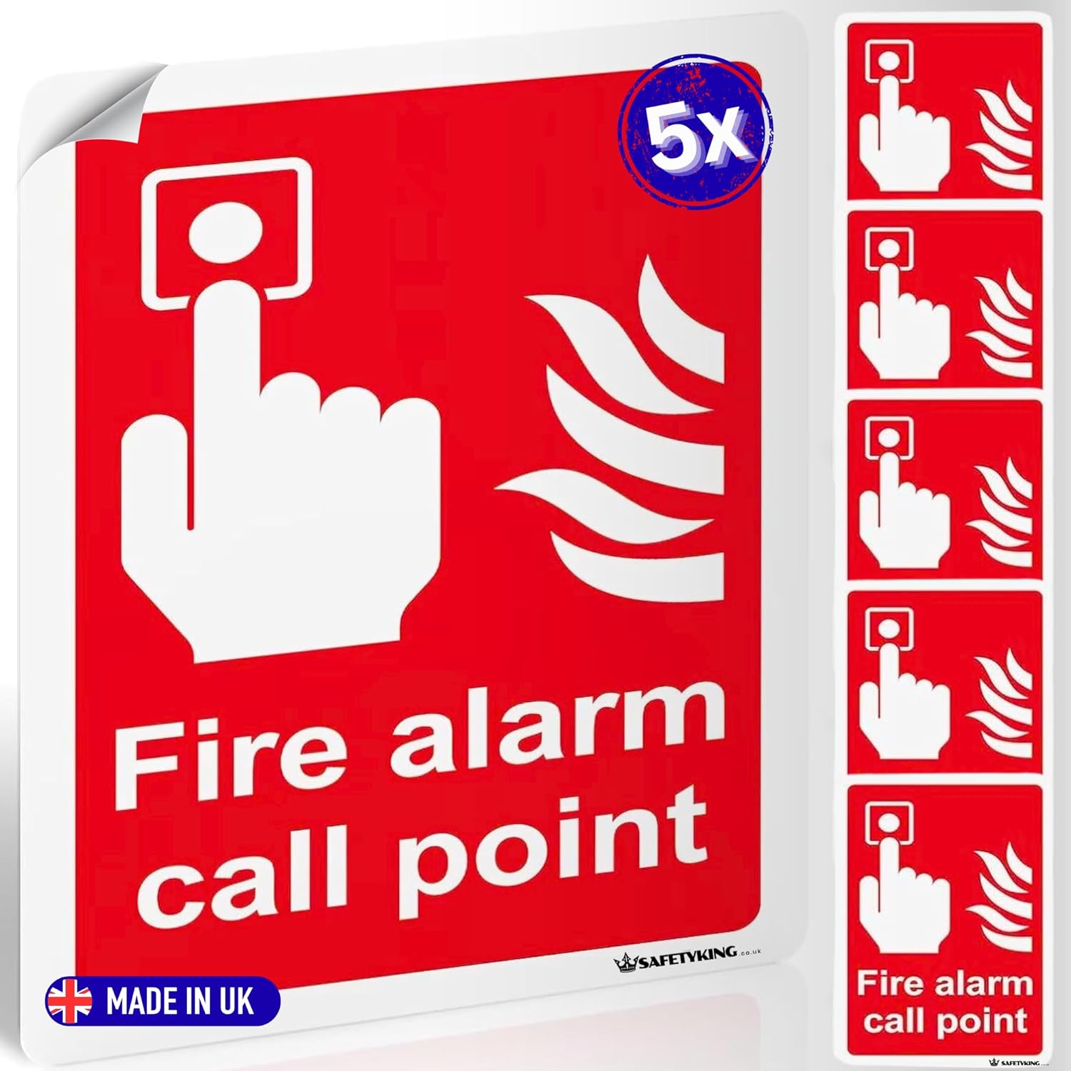 SAFETYKING Fire Alarm Call Point Stickers – 5 Pack | 150x100mm Self-Adhesive Vinyl Safety Signs | Fire Call Point Stickers Red & White | EN ISO 7010:2012 Compliant Made in UK