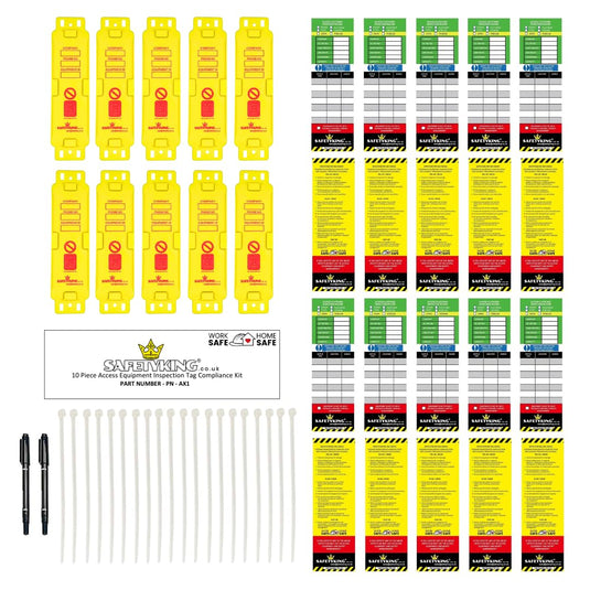 SAFETYKING® | Access Platform Inspection Tag Kit - 10 Holders | 40 Inserts | Robust Access Equipment Tag