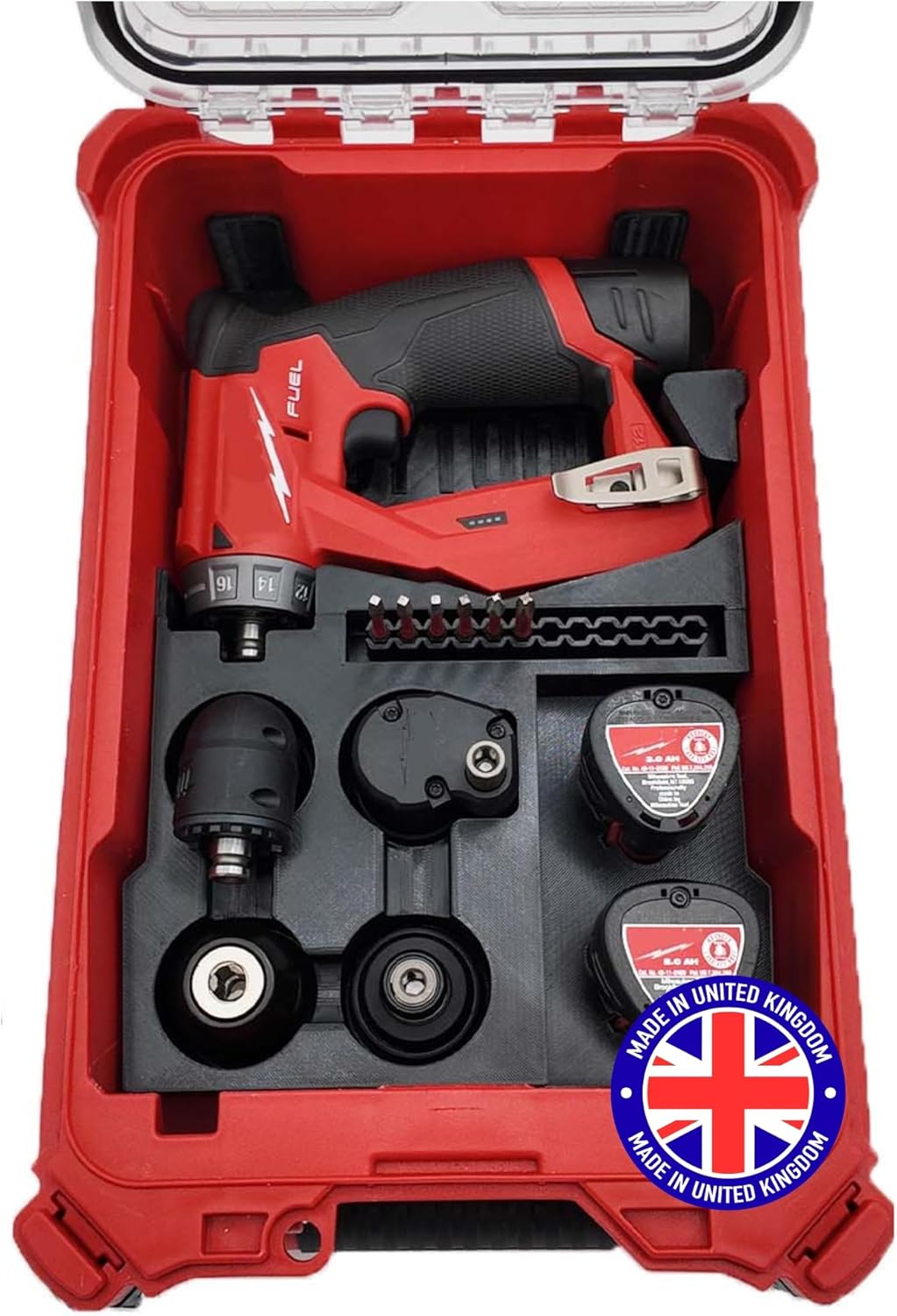 Milwaukee Packout Compatible Liner Organiser for Packout Compact Box (48-22-8435) – Precision Rigid Insert for M12 FUEL Installation Drill & Accessories (Insert Only, Tools & Box Not Included) UK Made