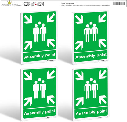 SAFETYKING® 4 pcs Fire Assembly Point Sign 1mm Rigid PVC Signs -L 30cm x W 20cm x H 1mm, Fire Assembly Point, Fire Evacuation Sign, Fire Assembly Point Sign Outdoor, Durable Fire Safe Signs.