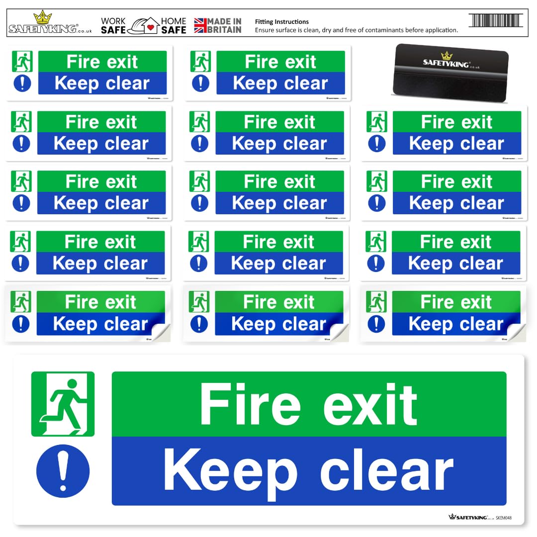 Fire Exit Keep Clear Stickers | SafetyKing® 16 Piece Pack – SAFETYKING