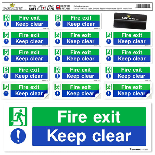 SAFETYKING® 16 Piece Fire Exit Signs | Fire Exit Keep Clear Sticker