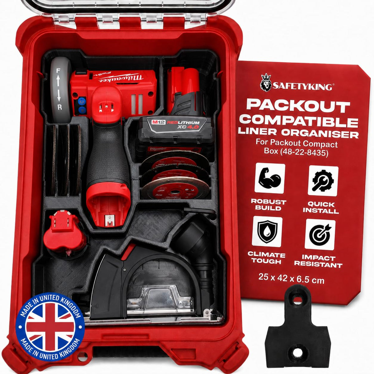 SAFETYKING® M12 Fuel 3" Compact Cut Off Tool Organizer Liner Compatible With Milwaukee Packout Compact Box (48-22-8435) Precision Rigid Insert for Organizer (Insert Only, Tools & Box Not Included)