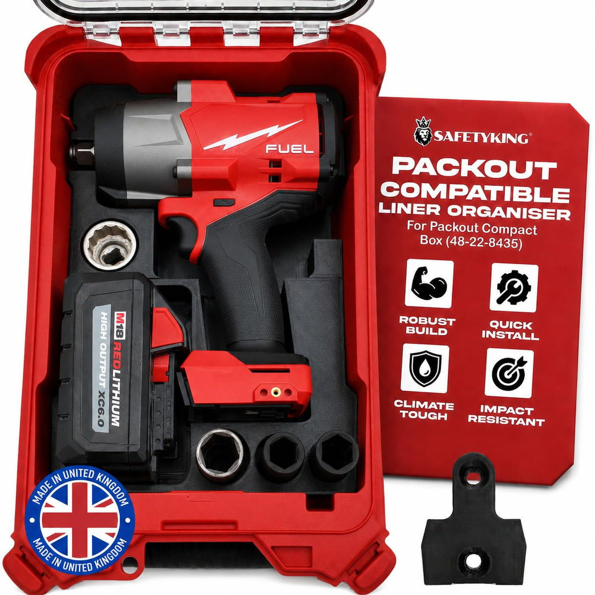 Milwaukee Packout Compatible Liner Organiser for Packout Compact Box (48-22-8435) – Precision Rigid Insert for M18 Fuel High Torque Impact Wrench Organizer (Insert Only, Tools & Box Not Included)