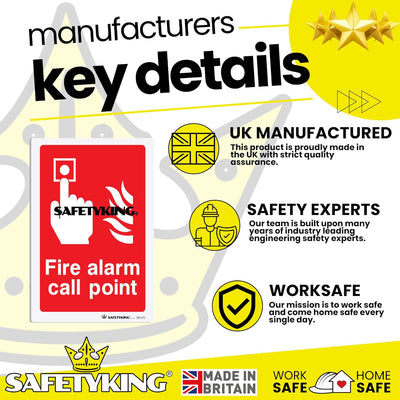 SAFETYKING Fire Alarm Call Point Stickers – 5 Pack | 150x100mm Self-Adhesive Vinyl Safety Signs | Fire Call Point Stickers Red & White | EN ISO 7010:2012 Compliant Made in UK