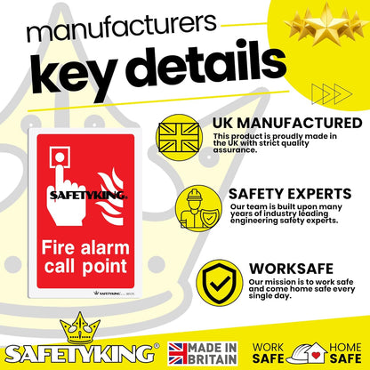SAFETYKING Fire Alarm Call Point Stickers – 5 Pack | 150x100mm Self-Adhesive Vinyl Safety Signs | Fire Call Point Stickers Red & White | EN ISO 7010:2012 Compliant Made in UK