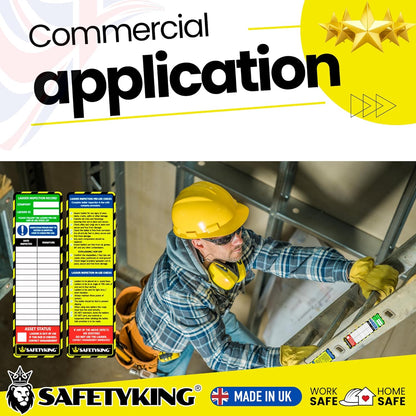 SAFETYKING® Ladder Tag Stickers. 22 Pack - 15cm x 5cm Self Adhesive Weatherproof Vinyl Labels for Safety & Maintenance Checks - Compatable With SAFETYKING Ladder Tag Holders - Made in the UK