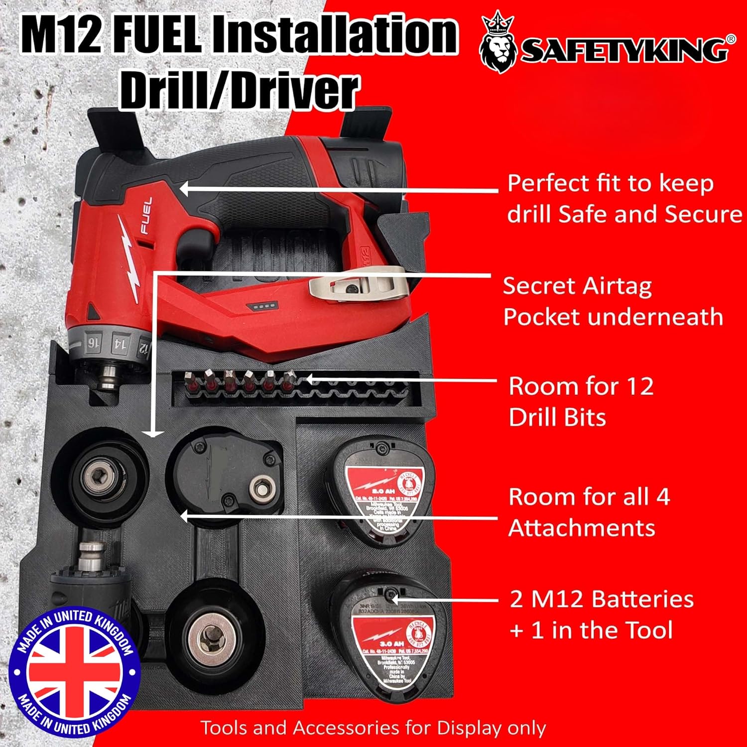 Milwaukee Packout Compatible Liner Organiser for Packout Compact Box (48-22-8435) – Precision Rigid Insert for M12 FUEL Installation Drill & Accessories (Insert Only, Tools & Box Not Included) UK Made