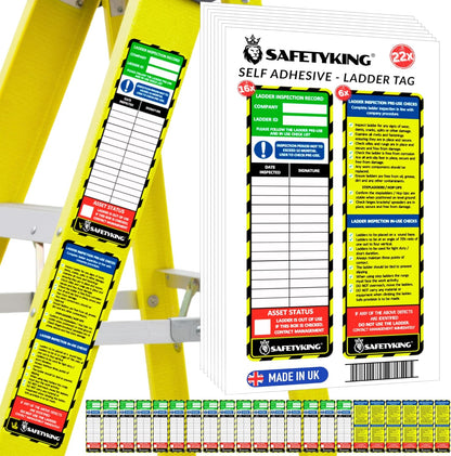 SAFETYKING® Ladder Tag Stickers. 22 Pack - 15cm x 5cm Self Adhesive Weatherproof Vinyl Labels for Safety & Maintenance Checks - Compatable With SAFETYKING Ladder Tag Holders - Made in the UK