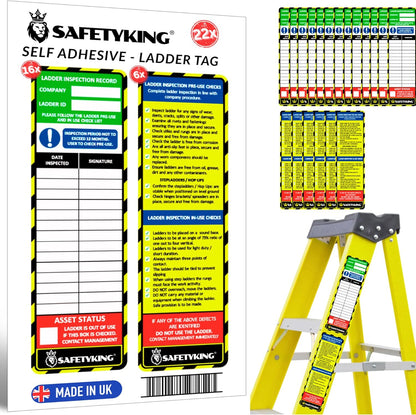 SAFETYKING® Ladder Tag Stickers. 22 Pack - 15cm x 5cm Self Adhesive Weatherproof Vinyl Labels for Safety & Maintenance Checks - Compatable With SAFETYKING Ladder Tag Holders - Made in the UK