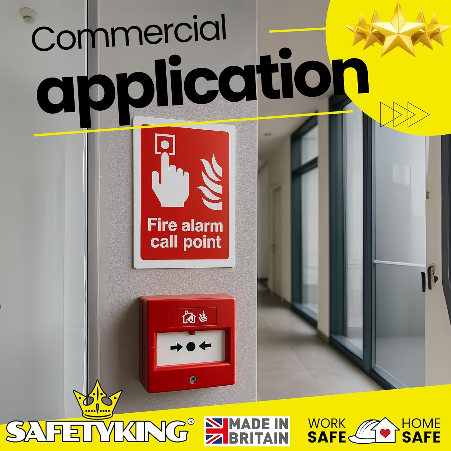 SAFETYKING Fire Alarm Call Point Stickers – 5 Pack | 150x100mm Self-Adhesive Vinyl Safety Signs | Fire Call Point Stickers Red & White | EN ISO 7010:2012 Compliant Made in UK