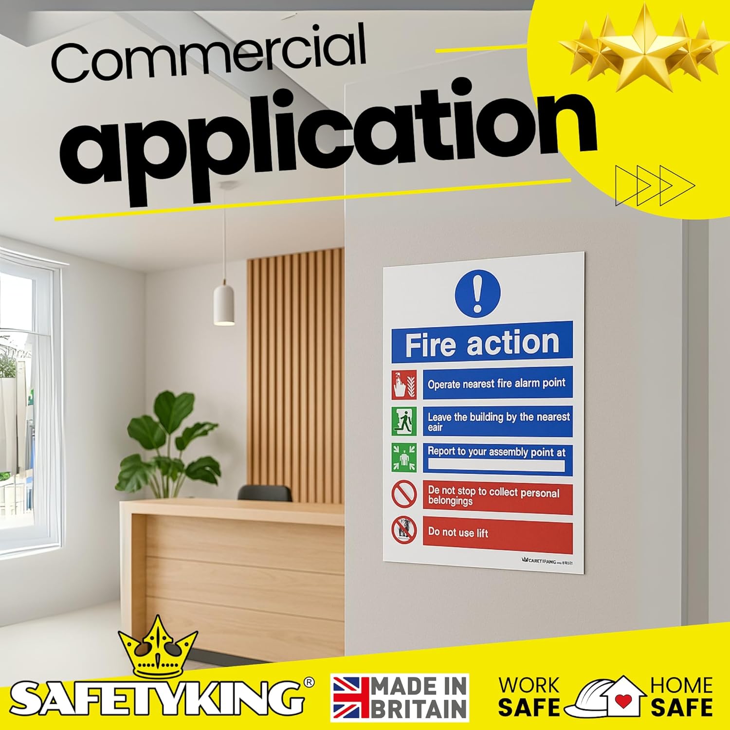 SAFETYKING® Fire Action Signs (6 Pack) 200mm x 150mm, Self Adhesive Vinyl Fire Action Notice Stickers, 20cm x 15cm, Safety Signage for Commercial and Public Spaces. BS-5499 Compliant, Made in UK.