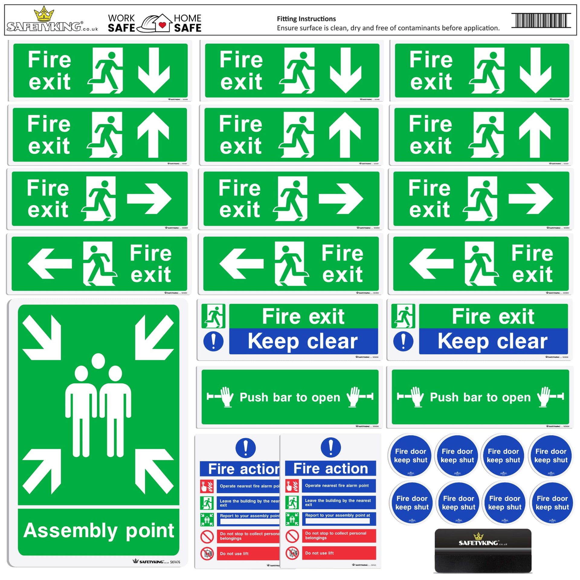 33-Piece Fire Safety Signage Kit | Self-Adhesive Fire Exit