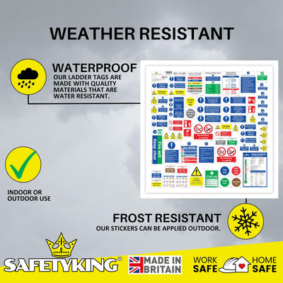 SAFETYKING® 75pcs Kitchen Safety Signs & Food Hygiene Stickers | Self-Adhesive Vinyl Safety Labels for Kitchens | HACCP Compliant, Made in the UK.