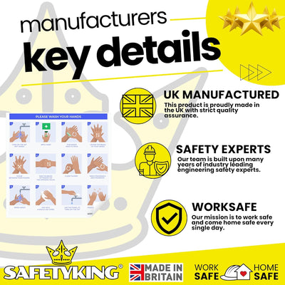 SAFETYKING® 2 PCS Wash Hands Sticker - Hand Washing Technique Sign | Wash Hands with soap and Water | Toilet and Washroom Hygiene Safety Signs | Self-Adhesive Vinyl Wash Hands