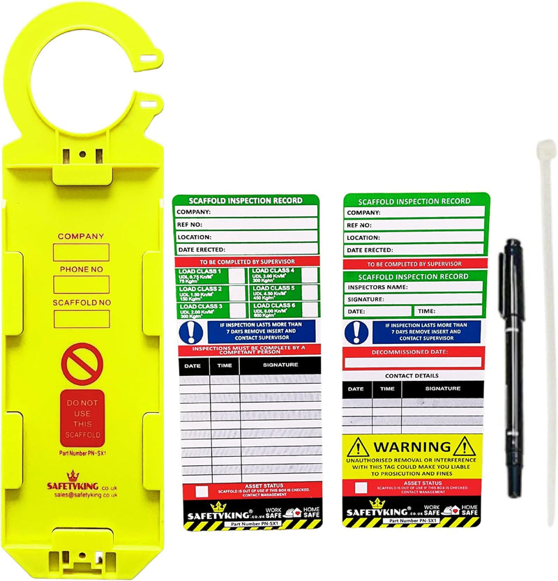 Load image into Gallery viewer, SAFETYKING® Ladder Tags 10 Scaffold Tags 20 Inserts | Access Inspection Tag | Ladder Tag kit with Cable Ties and Markers | Laddertag | Laddertags | Ladder Tag | Ladder Inspection Tag
