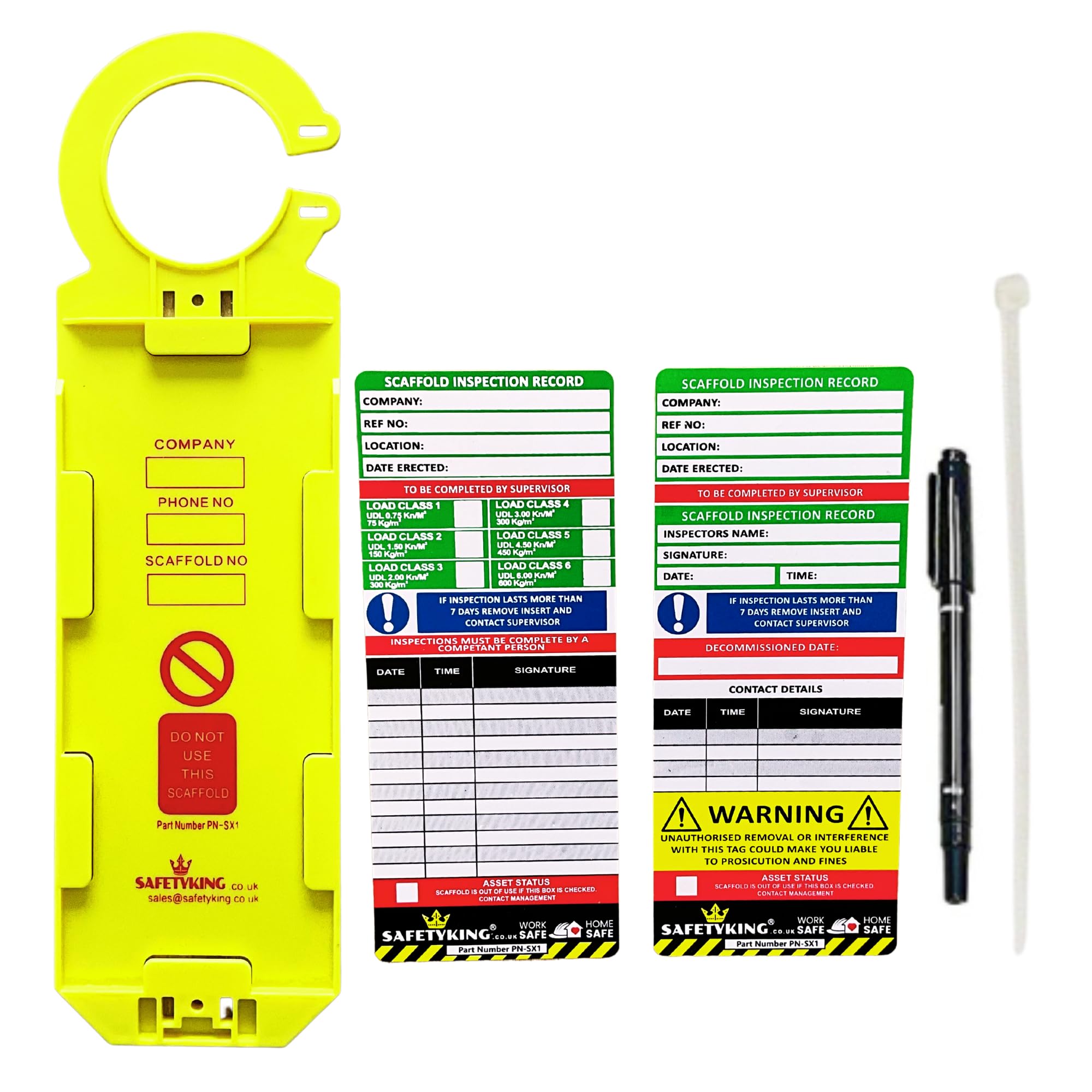 SAFETYKING® Ladder Tags 10 Scaffold Tags 20 Inserts | Access Inspection Tag | Ladder Tag kit with Cable Ties and Markers | Laddertag | Laddertags | Ladder Tag | Ladder Inspection Tag