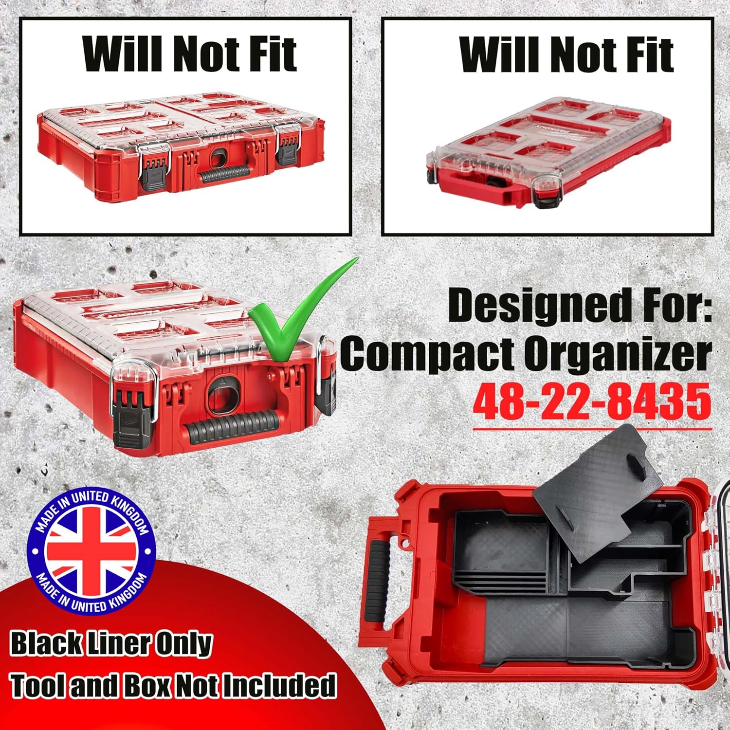 Milwaukee Packout Compatible Liner Organiser for Packout Compact Box (48-22-8435) – Precision Rigid Insert for M18 Multitool Organizer (Insert Only, Tools & Box Not Included)