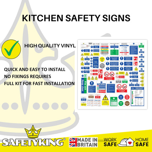 SAFETYKING® 75 Piece Kitchen Safety Signs plus squeegee to install | Kitchen Safety Signage Kit | Kitchen Sign | Kitchen Signs | Kitchen Stickers | Kitchen hygiene Signs | Food hygiene stickers