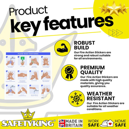 SAFETYKING® 2 PCS Wash Hands Sticker - Hand Washing Technique Sign | Wash Hands with soap and Water | Toilet and Washroom Hygiene Safety Signs | Self-Adhesive Vinyl Wash Hands