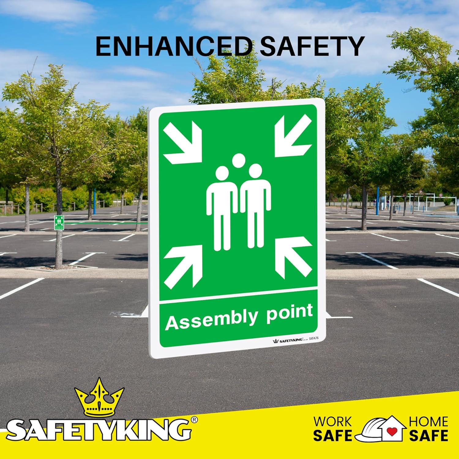 SAFETYKING® 4 pcs Fire Assembly Point Sign 1mm Rigid PVC Signs -L 30cm x W 20cm x H 1mm, Fire Assembly Point, Fire Evacuation Sign, Fire Assembly Point Sign Outdoor, Durable Fire Safe Signs.