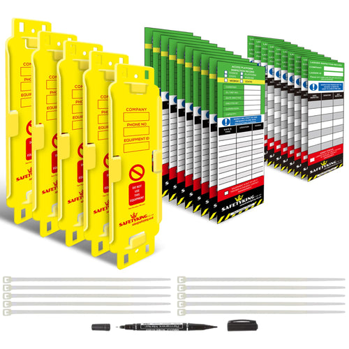 SAFETYKING® Access Tags 5 Holders 20 Inserts | 10 Ladder Tag Inserts | 10 Access Inspection Tags | Ladder Tag kit with Cable Ties and Markers | Laddertag | Laddertags | Ladder Tag