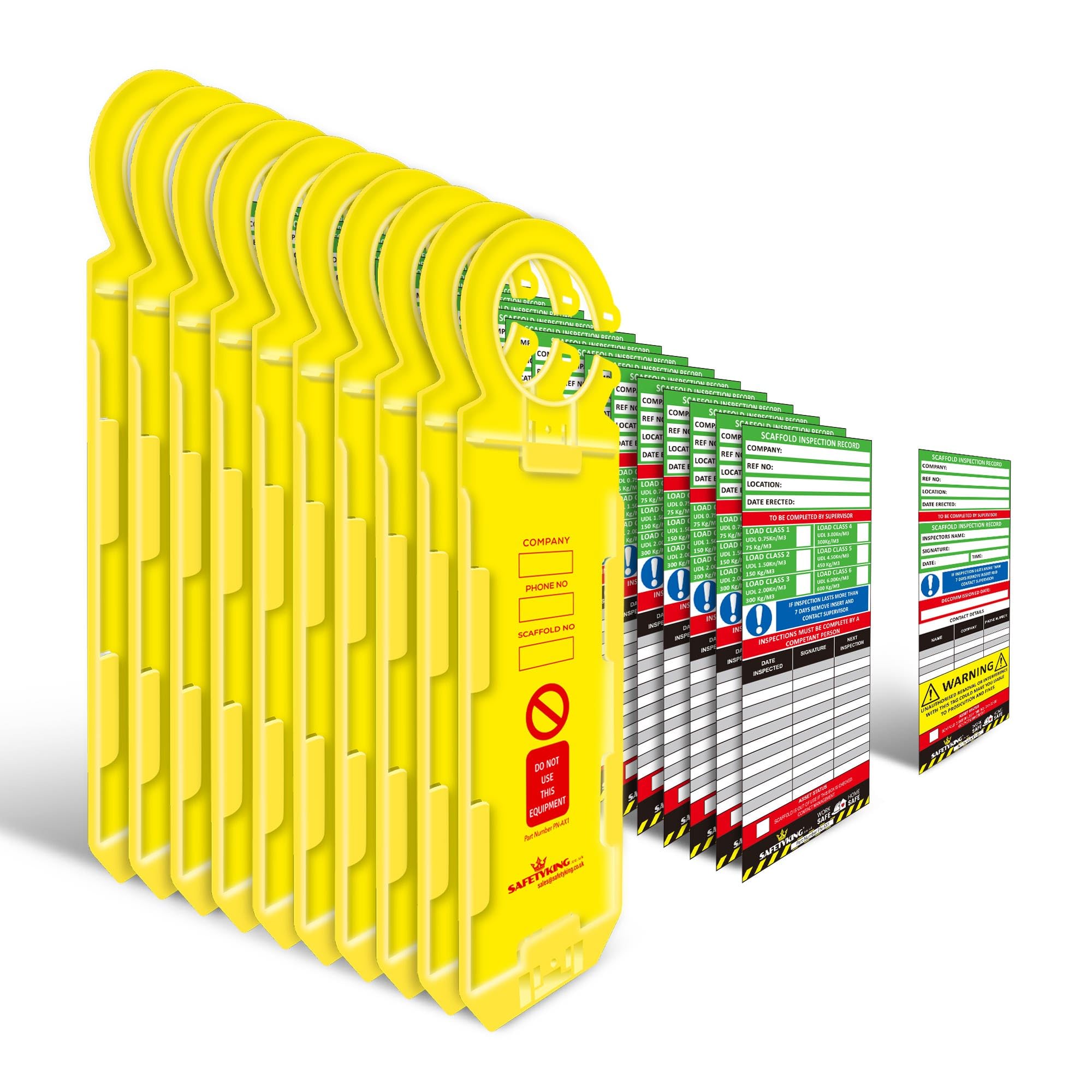 SAFETYKING® Ladder Tags 10 Scaffold Tags 20 Inserts | Access Inspection Tag | Ladder Tag kit with Cable Ties and Markers | Laddertag | Laddertags | Ladder Tag | Ladder Inspection Tag