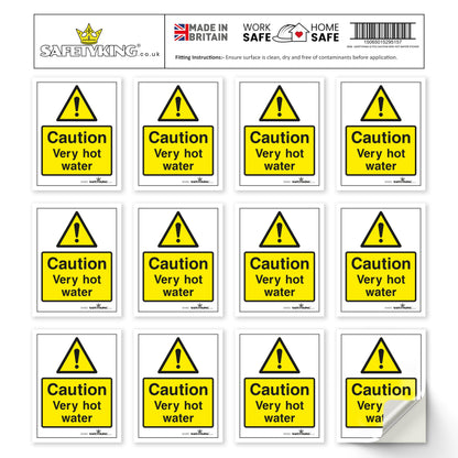 SAFETYKING® 12 x Caution Hot Water Stickers 68mm Diameter | Rectangle Caution Very Hot Water Stickers | Caution Hot Water Signs | Caution Hot Very Hot Water Signs | Hot Water Sticker