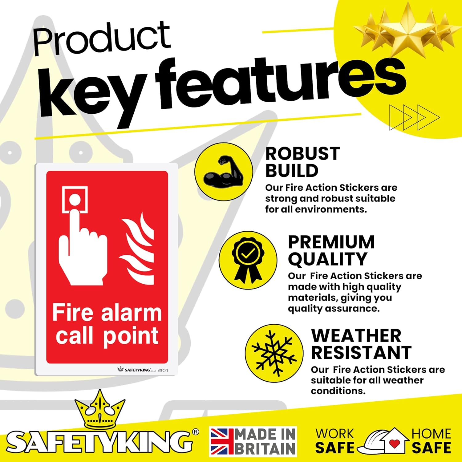 SAFETYKING Fire Alarm Call Point Stickers – 5 Pack | 150x100mm Self-Adhesive Vinyl Safety Signs | Fire Call Point Stickers Red & White | EN ISO 7010:2012 Compliant Made in UK