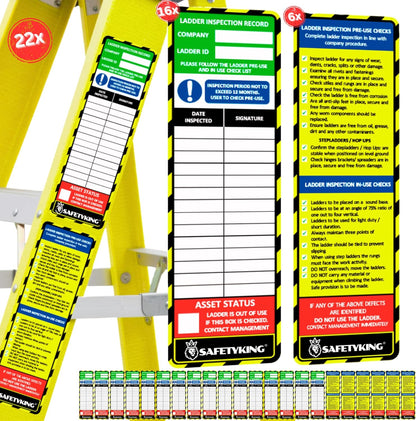 SAFETYKING® Ladder Tag Stickers. 22 Pack - 15cm x 5cm Self Adhesive Weatherproof Vinyl Labels for Safety & Maintenance Checks - Compatable With SAFETYKING Ladder Tag Holders - Made in the UK
