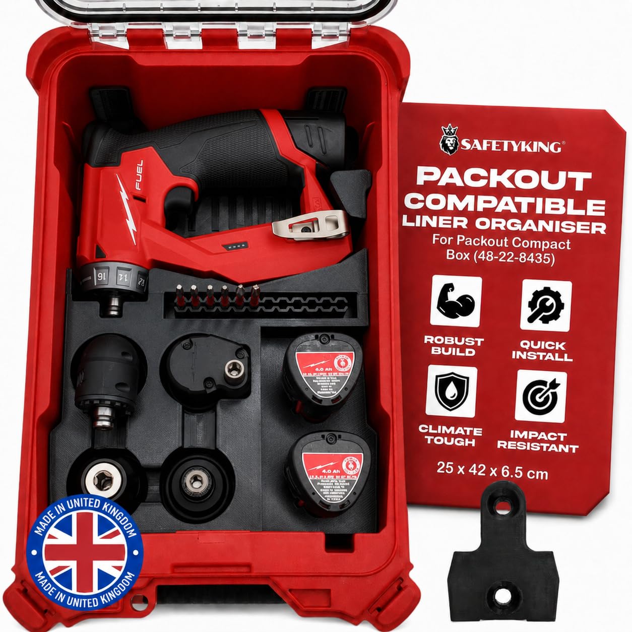 Milwaukee Packout Compatible Liner Organiser for Packout Compact Box (48-22-8435) – Precision Rigid Insert for M12 FUEL Installation Drill & Accessories (Insert Only, Tools & Box Not Included) UK Made